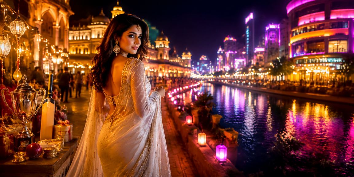 Indian woman enjoying cricket online betting on mobile